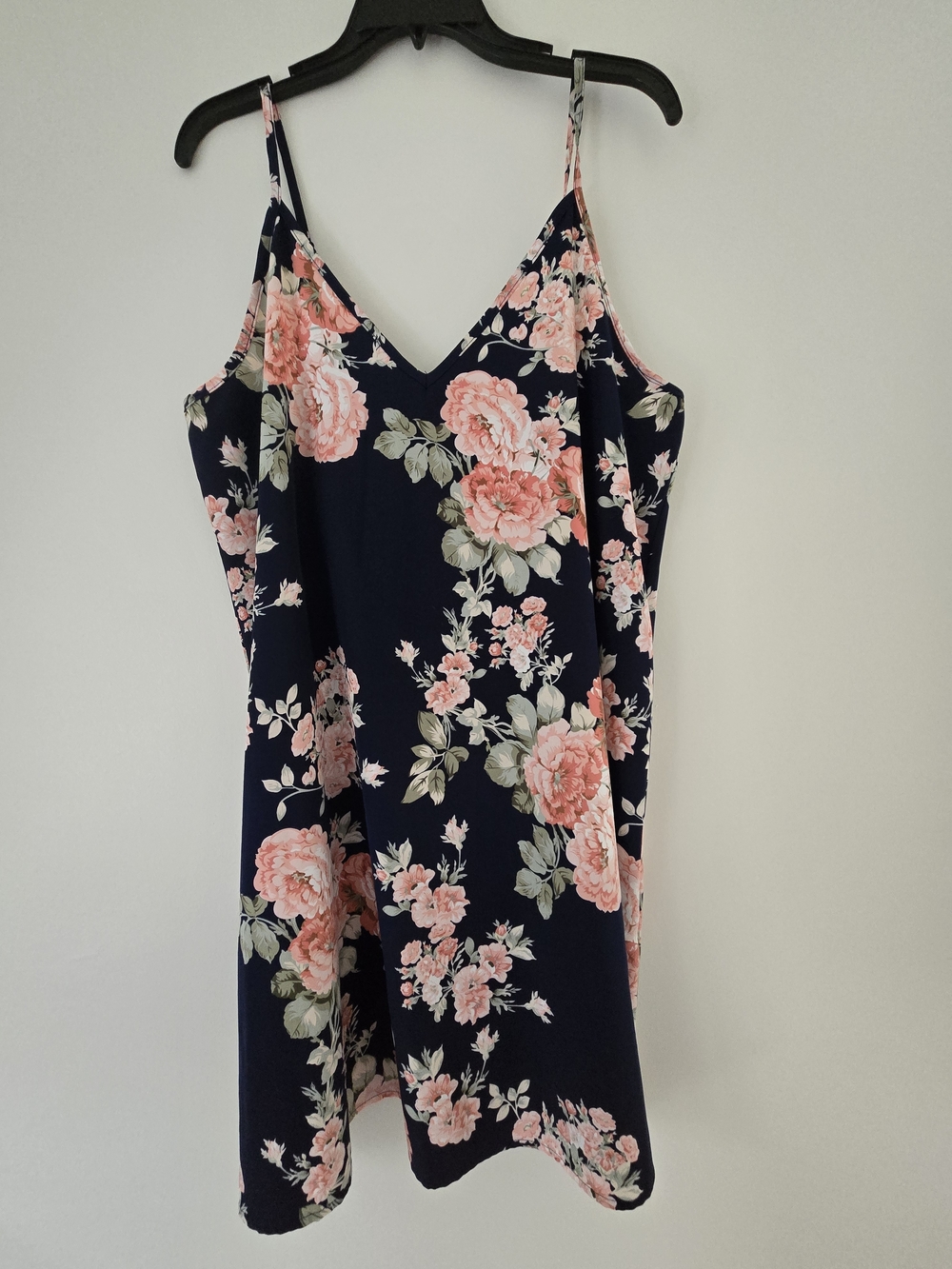 SHEIN Navy Slip Dress with Pink Floral Print